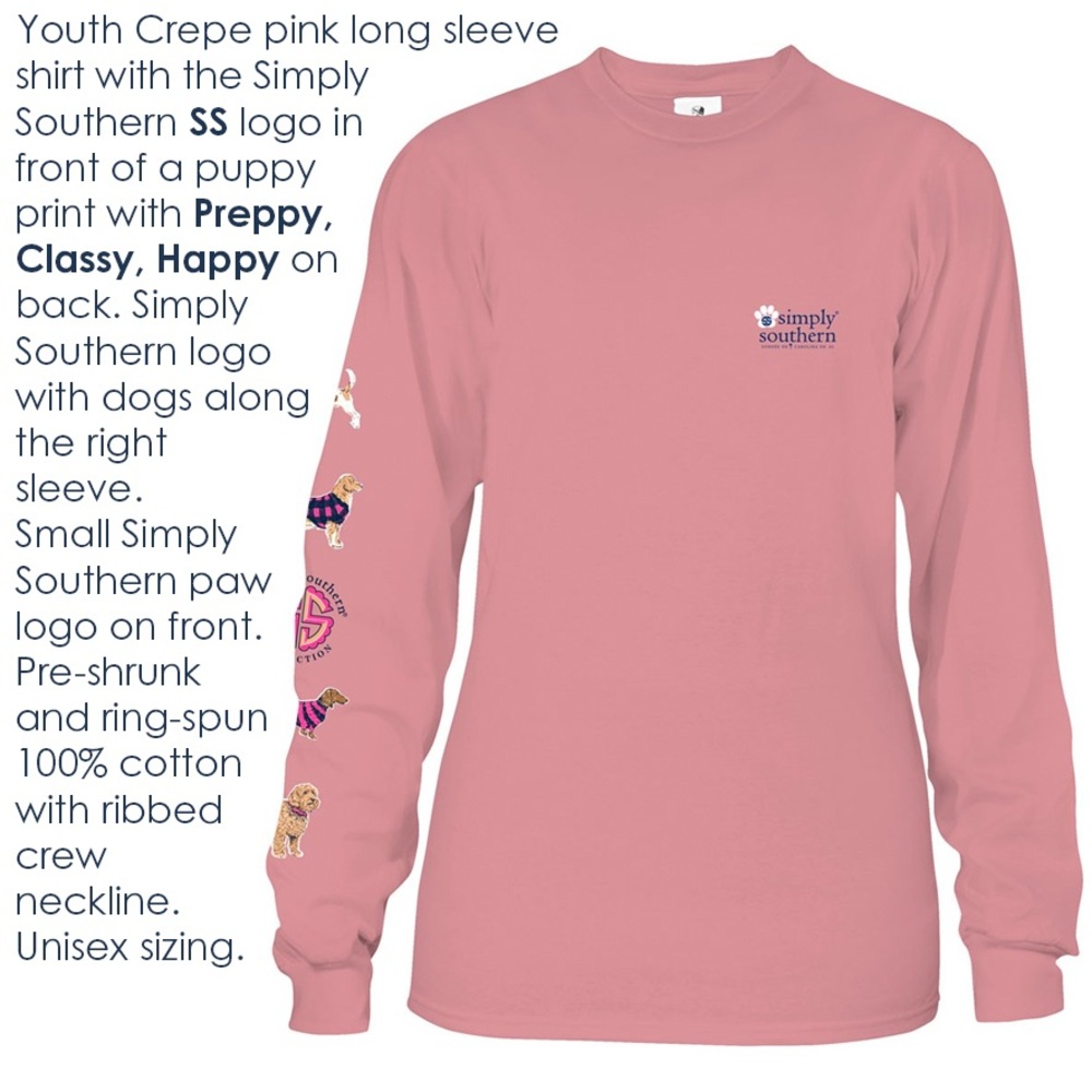 Simply Southern Pink Long Sleeve Tee with Dogs All over & SS Logo NEW - Picture 2 of 9